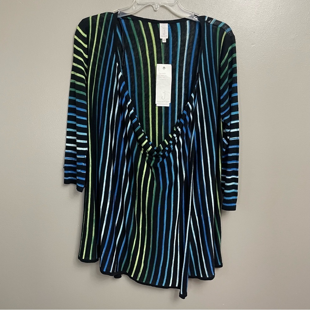 Jones New York NWT Linen Shirt Top Size XS blue strip drape colorful